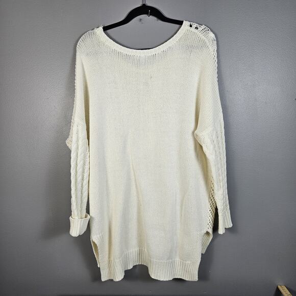 Express Open Stitch Tunic Sweater Cable Knit Cream Women's Size Medium M - Picture 2 of 5